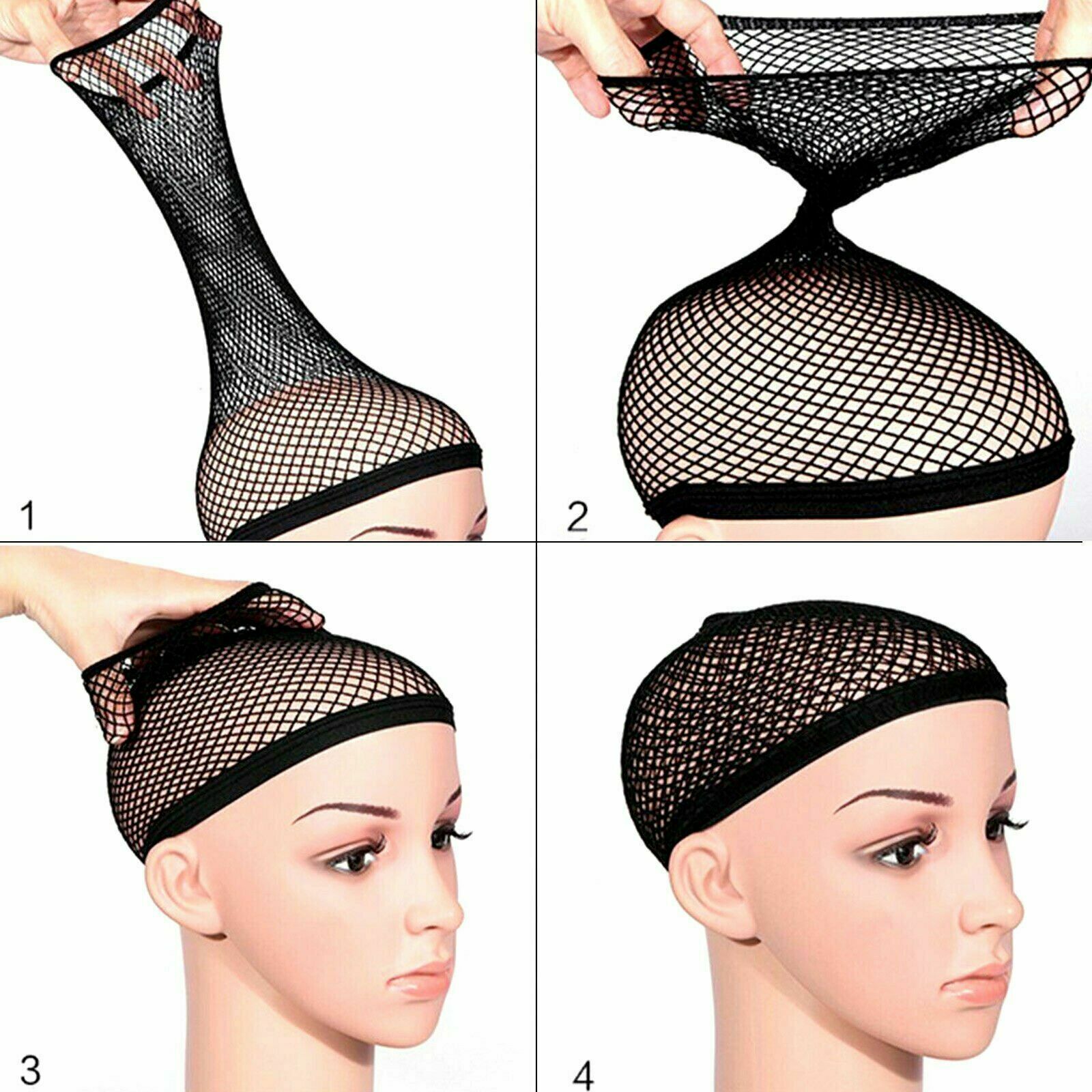 Hair Elastic Wig Cap Fishnet Liner Weaving Mesh Stocking Sleep Net Black