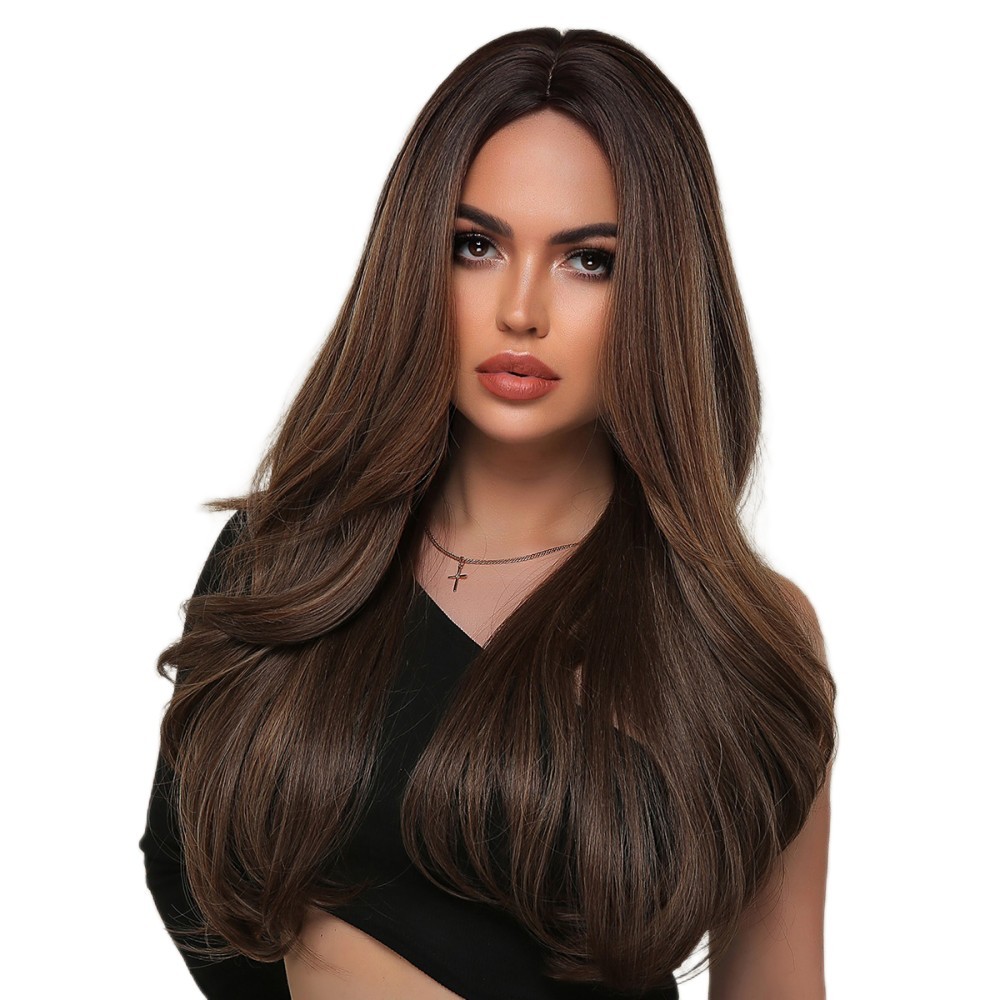 Mixed Brown Costume Wig Soft Long Wavy Synthetic Hair Heat Resistant