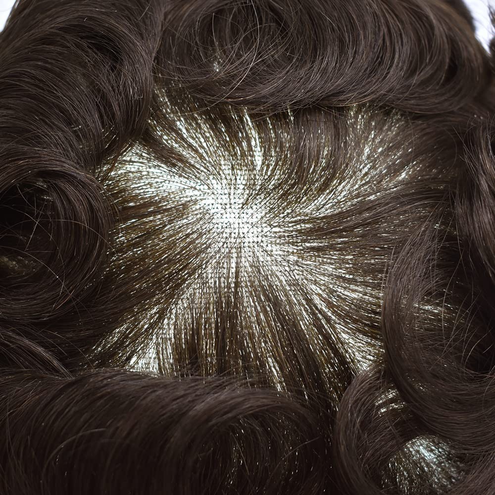 Swiss Lace Front Poly Lace Skin Hair Replacement Systems MensToupee Hairpieces