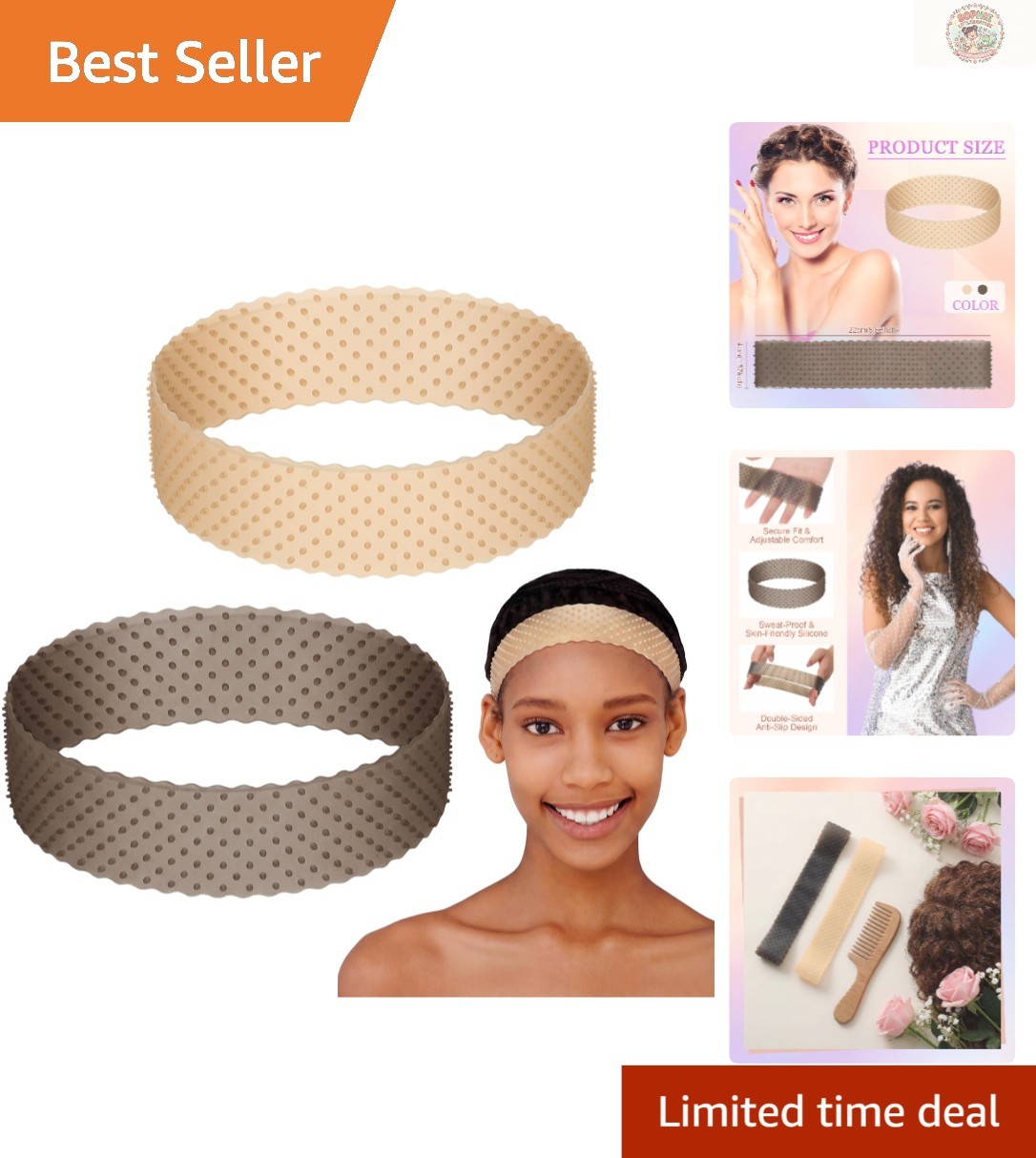Sweat-Proof Double-Sided Silicone Wig Bands – 2 Pack for Yoga & Everyday Use