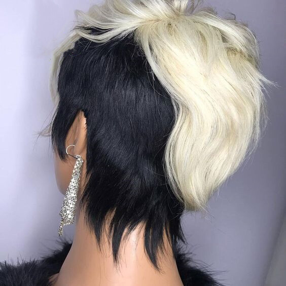 Honey Blonde Ombre Wavy Short Pixie Cut Human Hair Wig With Bangs Fashion Beauty