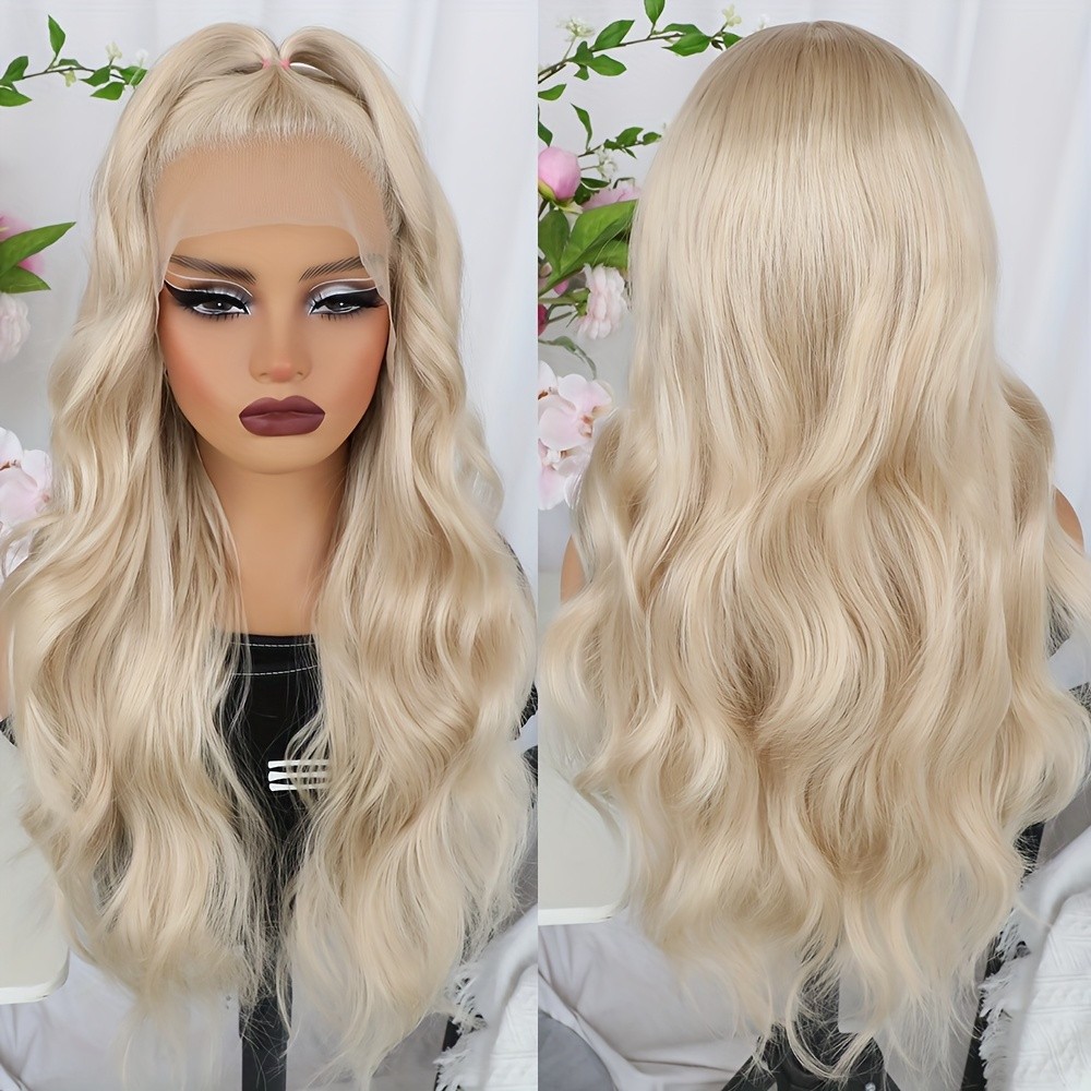 Body Wave Glueless Lace Front Wigs Long Wavy Heat Resistant Hair Light Blonde