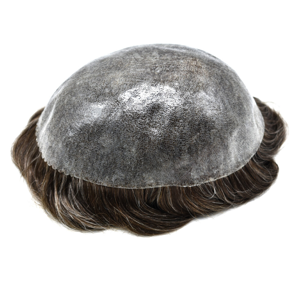 Mens Hair Replacement System Full Poly Thin Skin Toupee Human Hair Piece