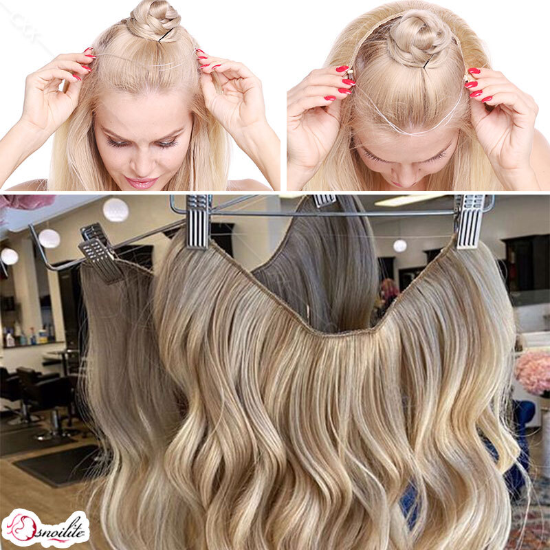 THICK Remy Human Hair Extensions Headband Invisible Hidden Wire Line with Clips