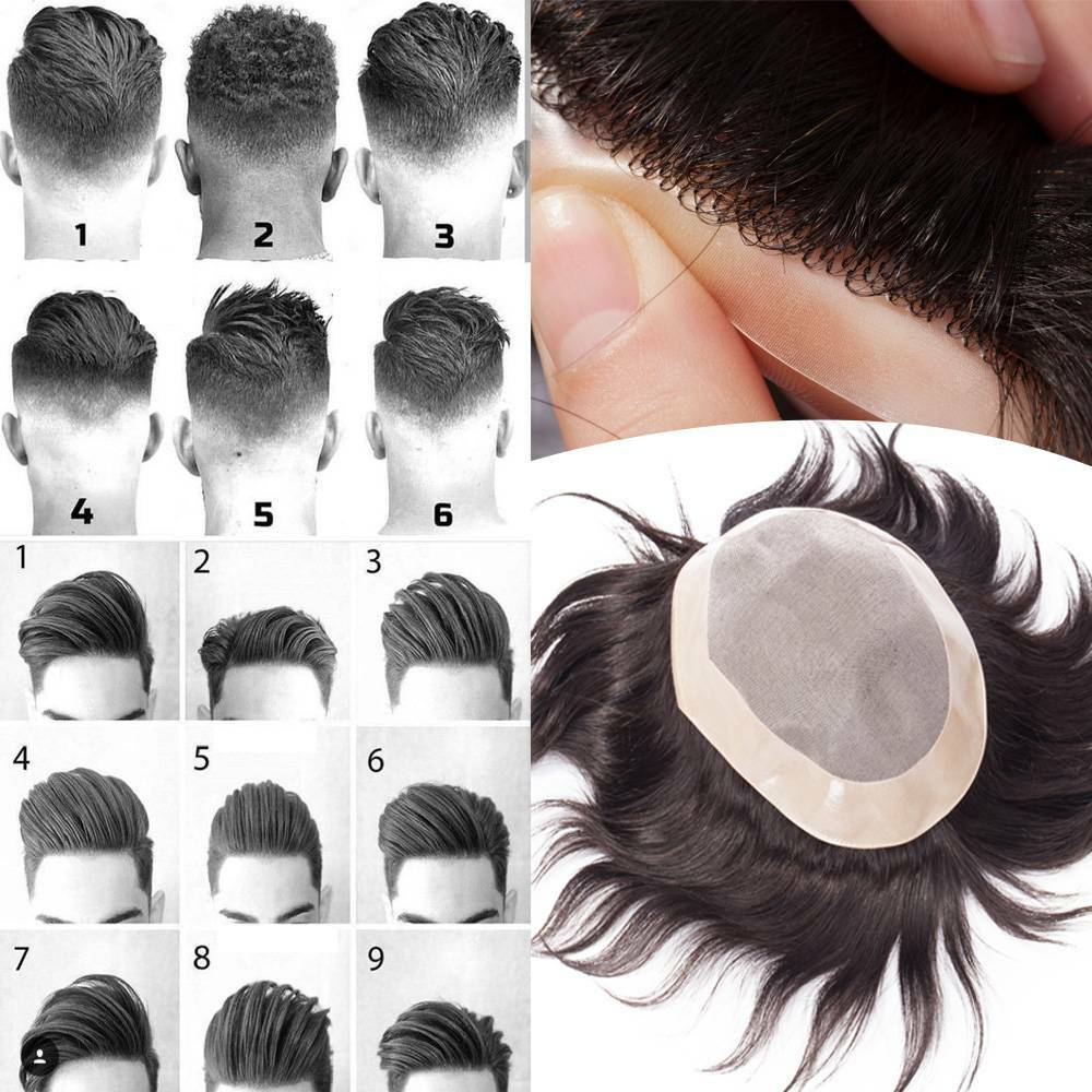 Mono NPU/PU Mens Hair Replacement System Men Toupee Hairpieces Human Hair Wig US