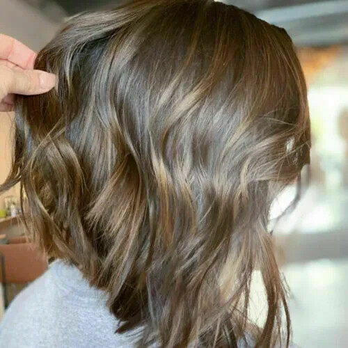 100% Human Hair Wigs Ash Brown with Black Brown Highlights Lace Front Wavy Wigs