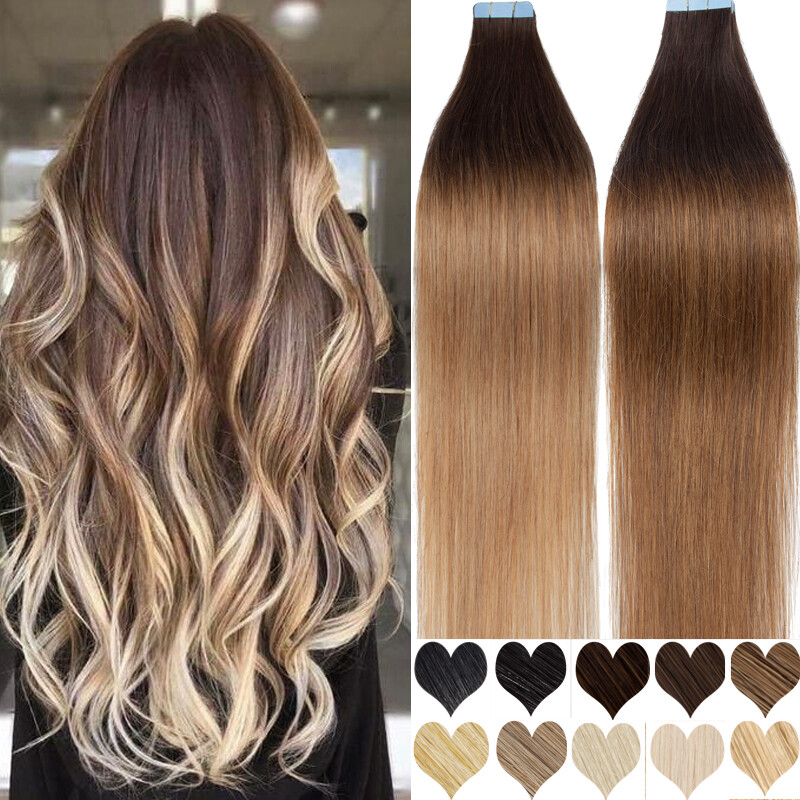 THICK Tape in 100% Remy Human Hair Extensions Skin Weft Ombre 10/20Pieces 20-50g