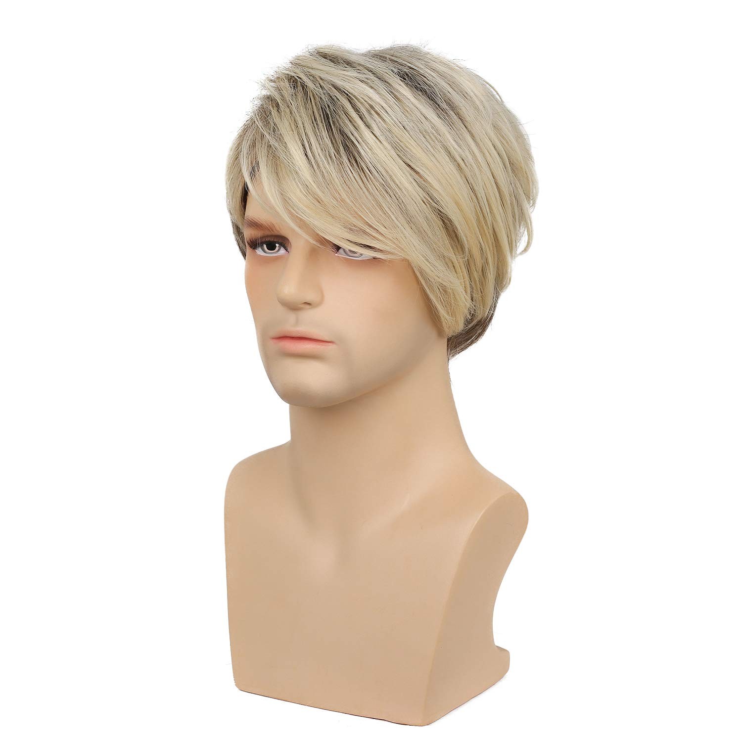 Mens Blonde Wig Short Layered Natural Synthetic Heat Resistant Wigs Halloween…