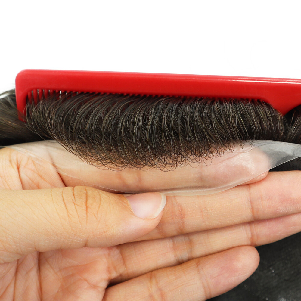 Mens Toupee Unit Human Hair Replacement System 0.05mm Thin Skin Hairpieces