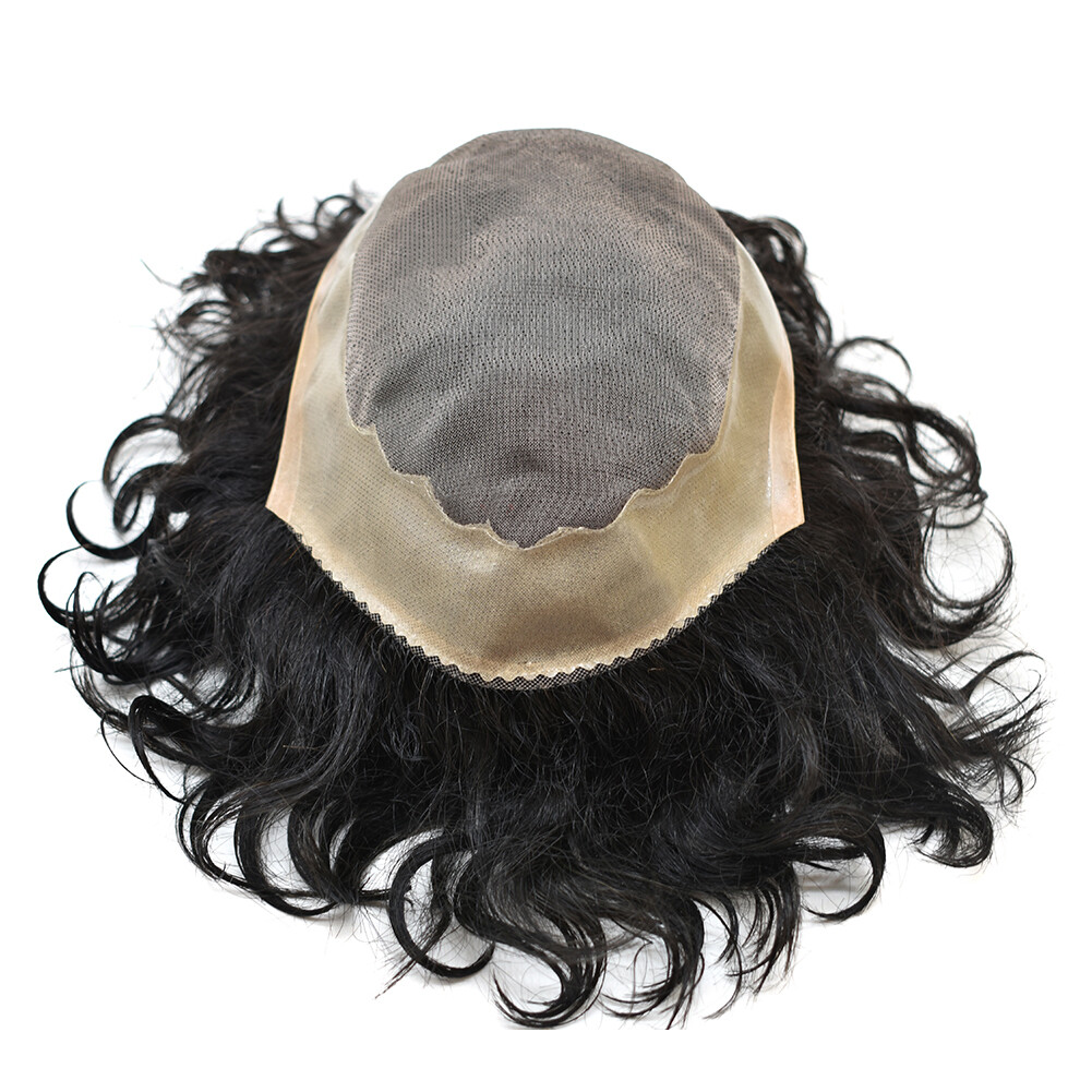 Mens Toupee Afro Curly Black Human Hairpiece Durable Mono Lace Wigs System AAA-1