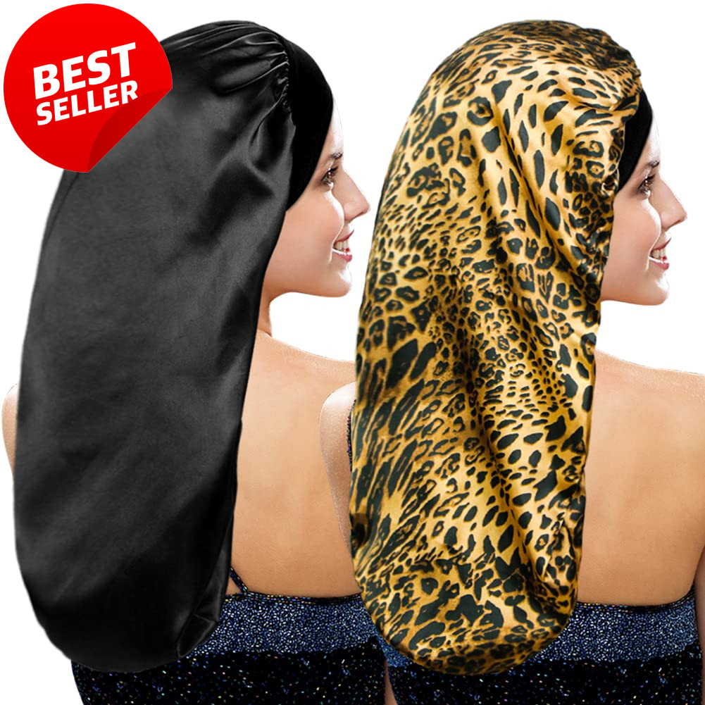 2PCS Long Satin Sleep Bonnet for Curly Hair Dreadlocks Braids Hair Care – US
