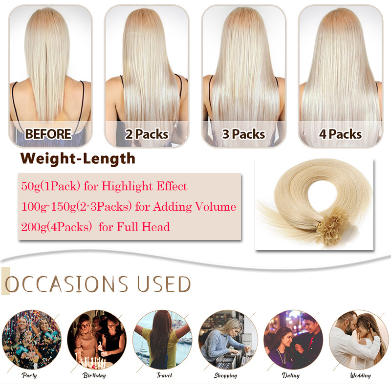 Keratin Bondings Nail U Tip 100% Human Remy Hair Extensions Thick Balayage Ombre