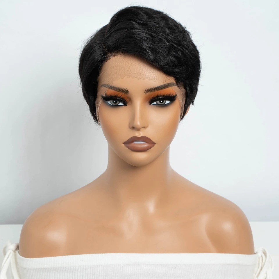 Lekker Black Short Pixie Cut 13X1 C Part Lace Front 100% Human Hair Wigs