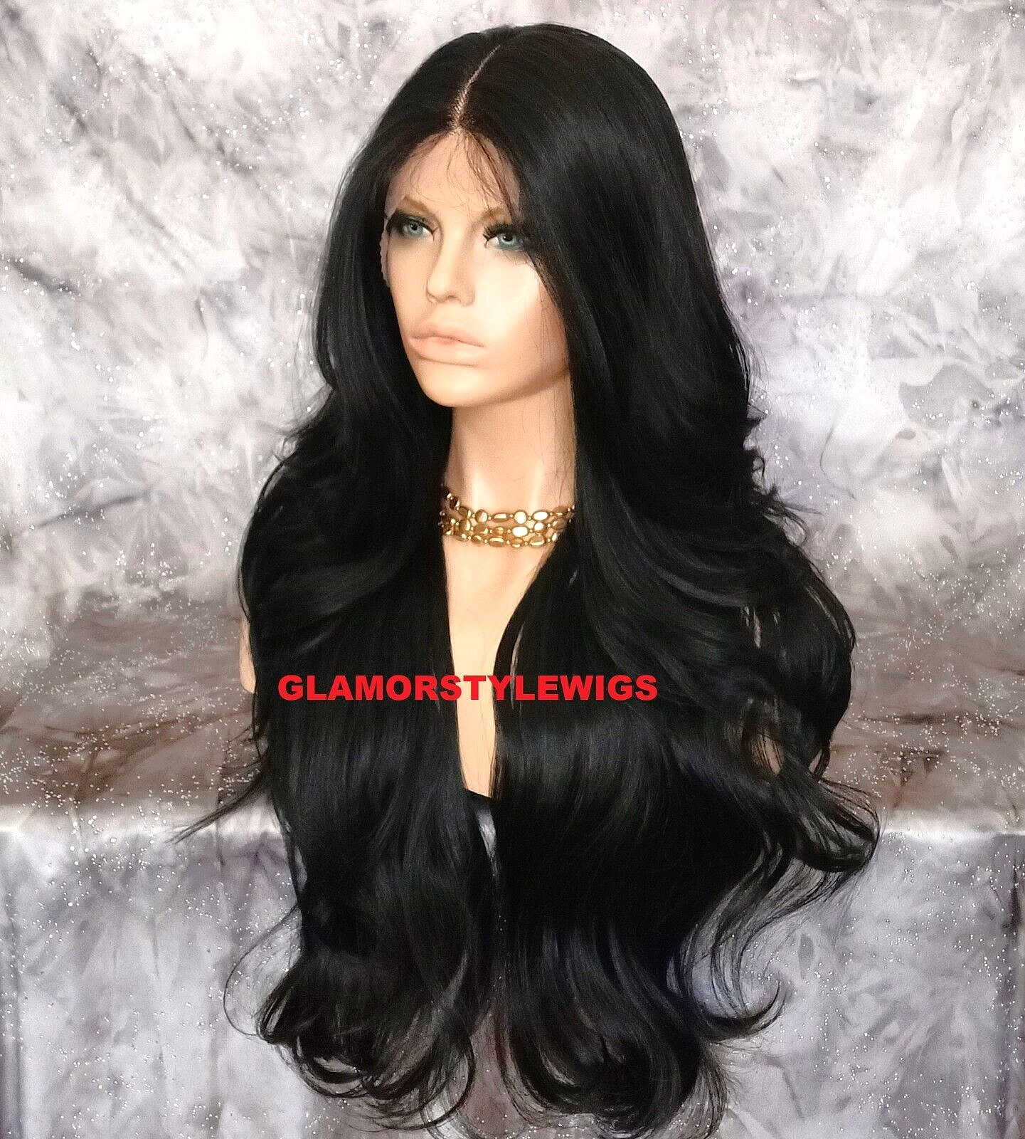 38″ LACE FRONT FULL WIG LONG WAVY LAYERED WITH BABY HAIR OFF BLACK #1B NWT