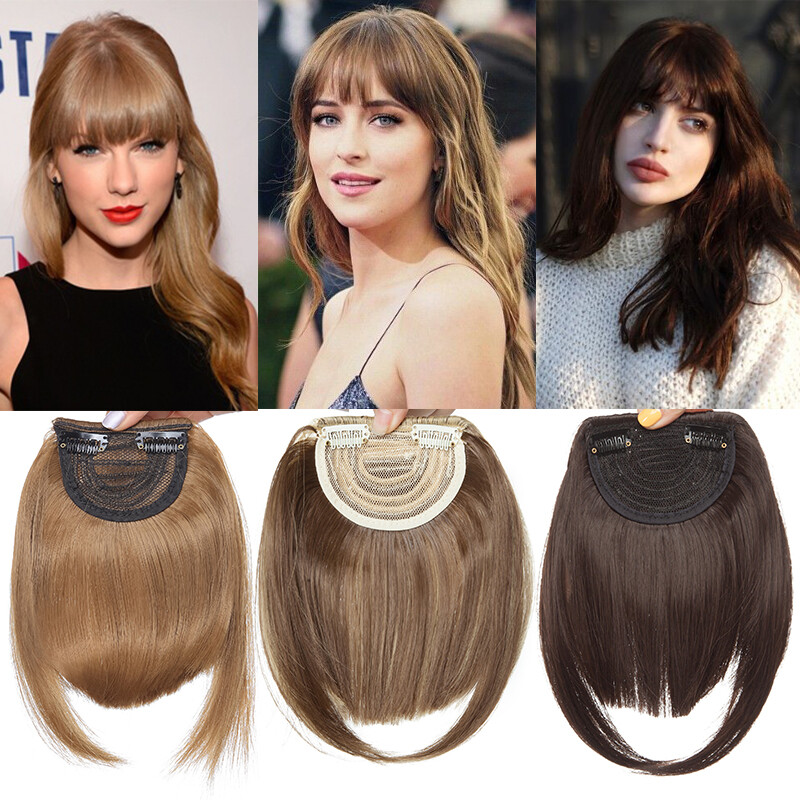 Thin Neat Bangs Clip in Bangs Real as Human Hair Extensions Front Hairpiece US