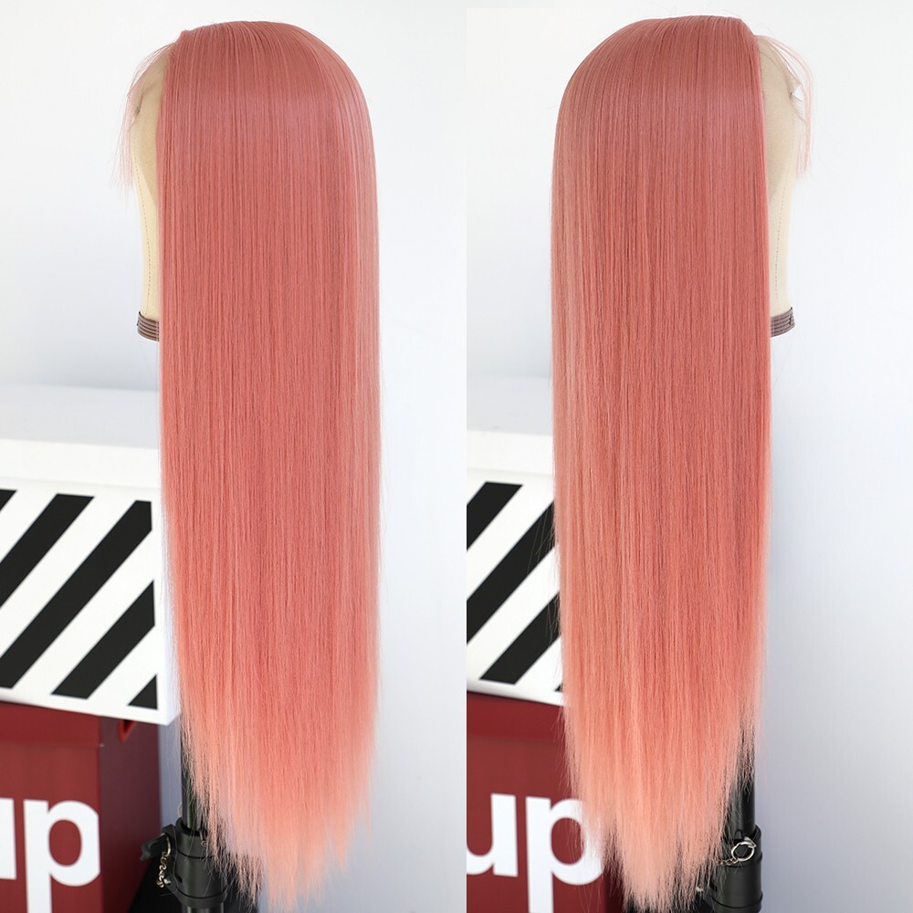 Pink Lace Front Wigs Long Straight Hair Heat Resistant Glueless Pre Plucked Soft