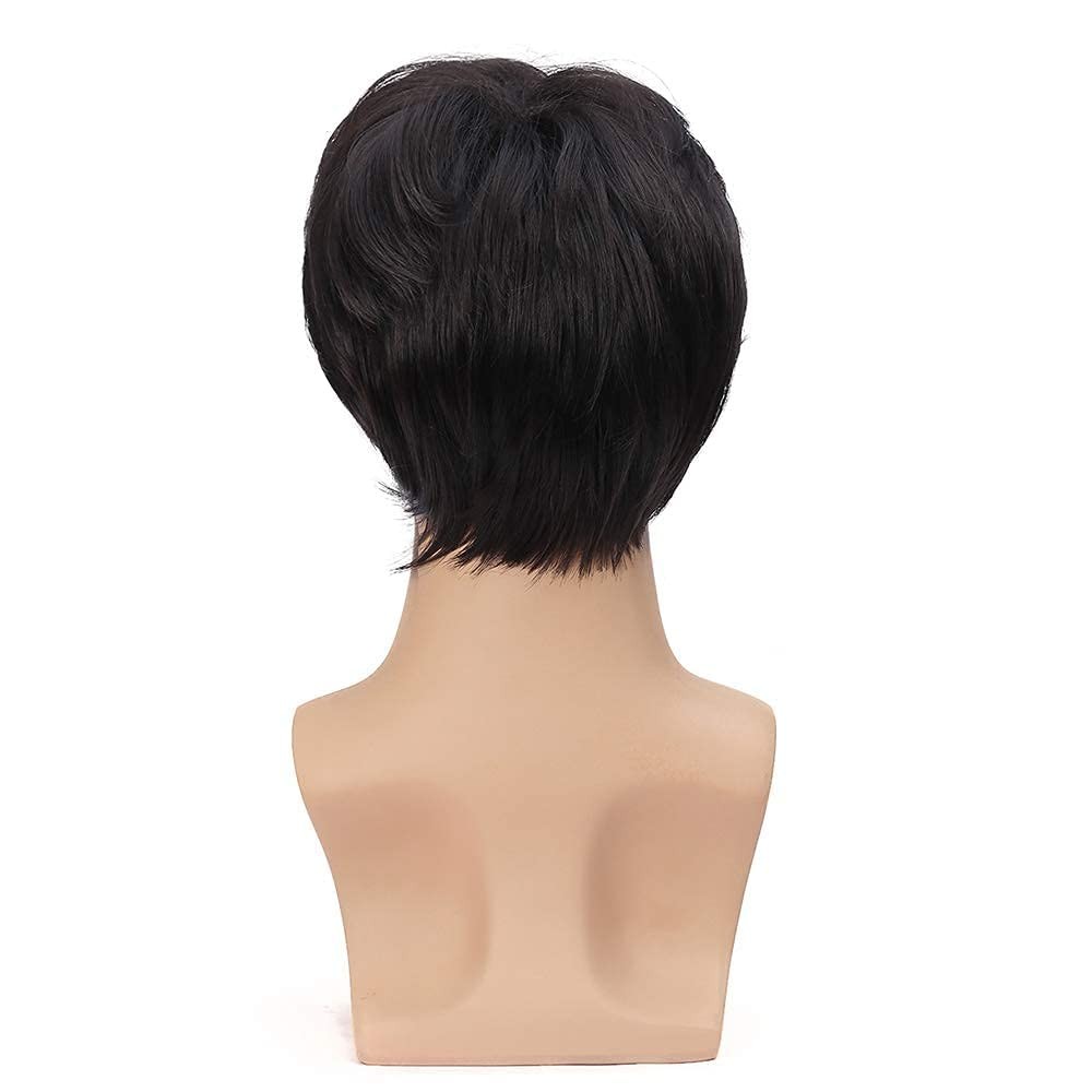 Mens Short Black Wig Short Layered Natural Cosplay Costume Halloween Syntheti…
