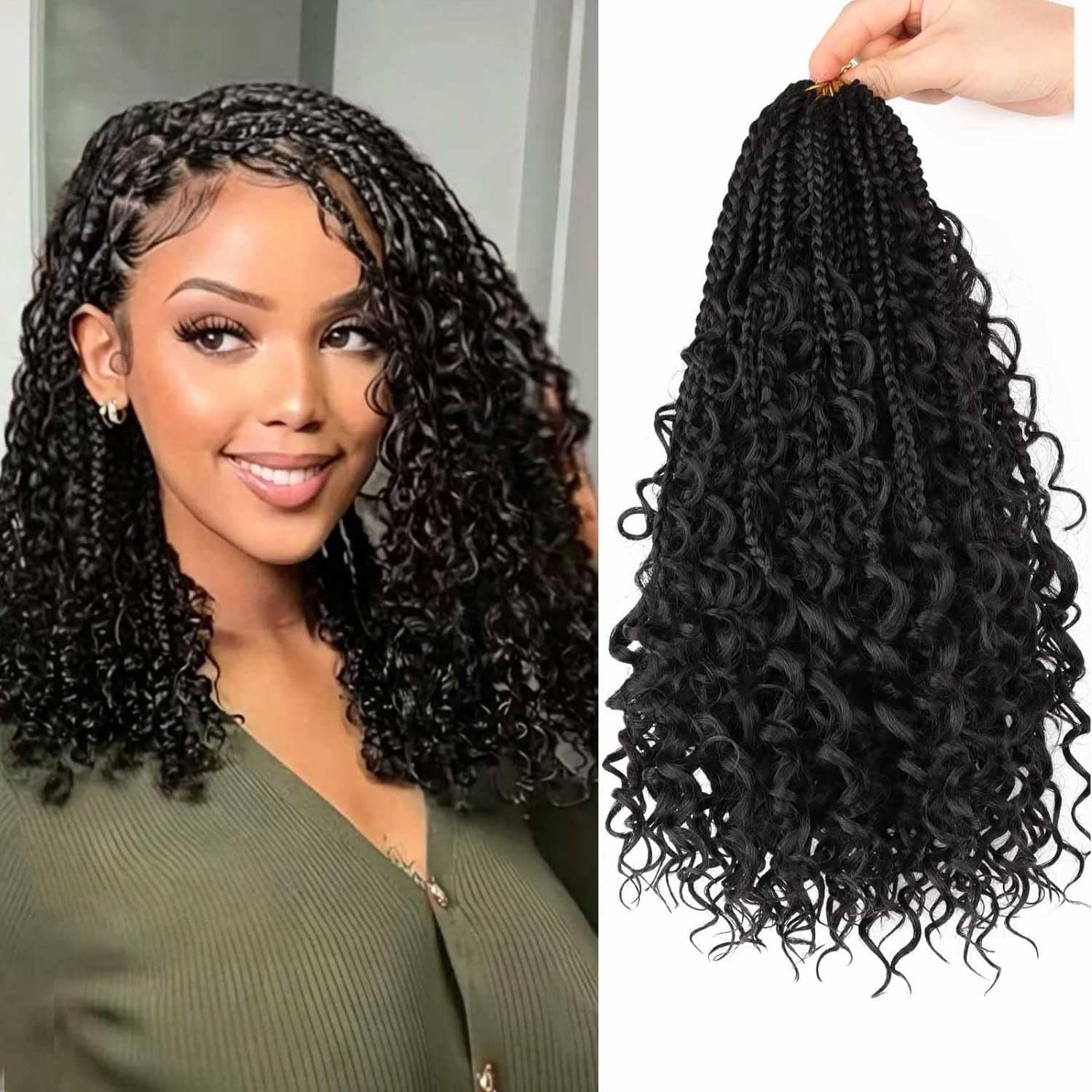 8 Packs Bohemian Goddess Box Braids Crochet Hair Curly 12 Inch Boho Crochet B…
