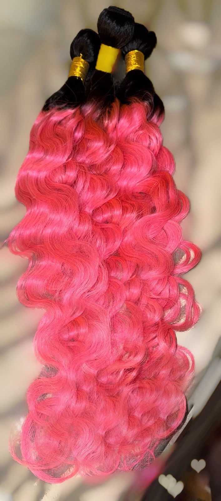 Beautiful,3 Bundle Pack,100% Human Hair,28 Inch, Pink W/Black At Roots,Cosplay