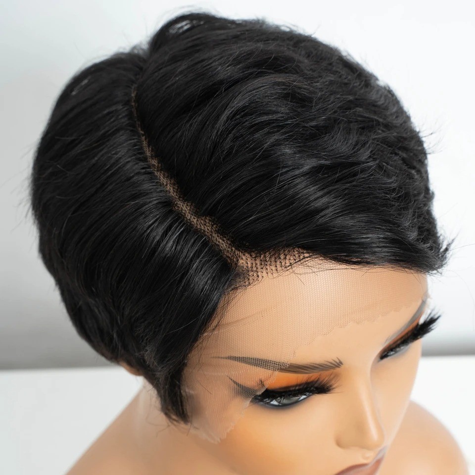Lekker Black Short Pixie Cut 13X1 C Part Lace Front 100% Human Hair Wigs