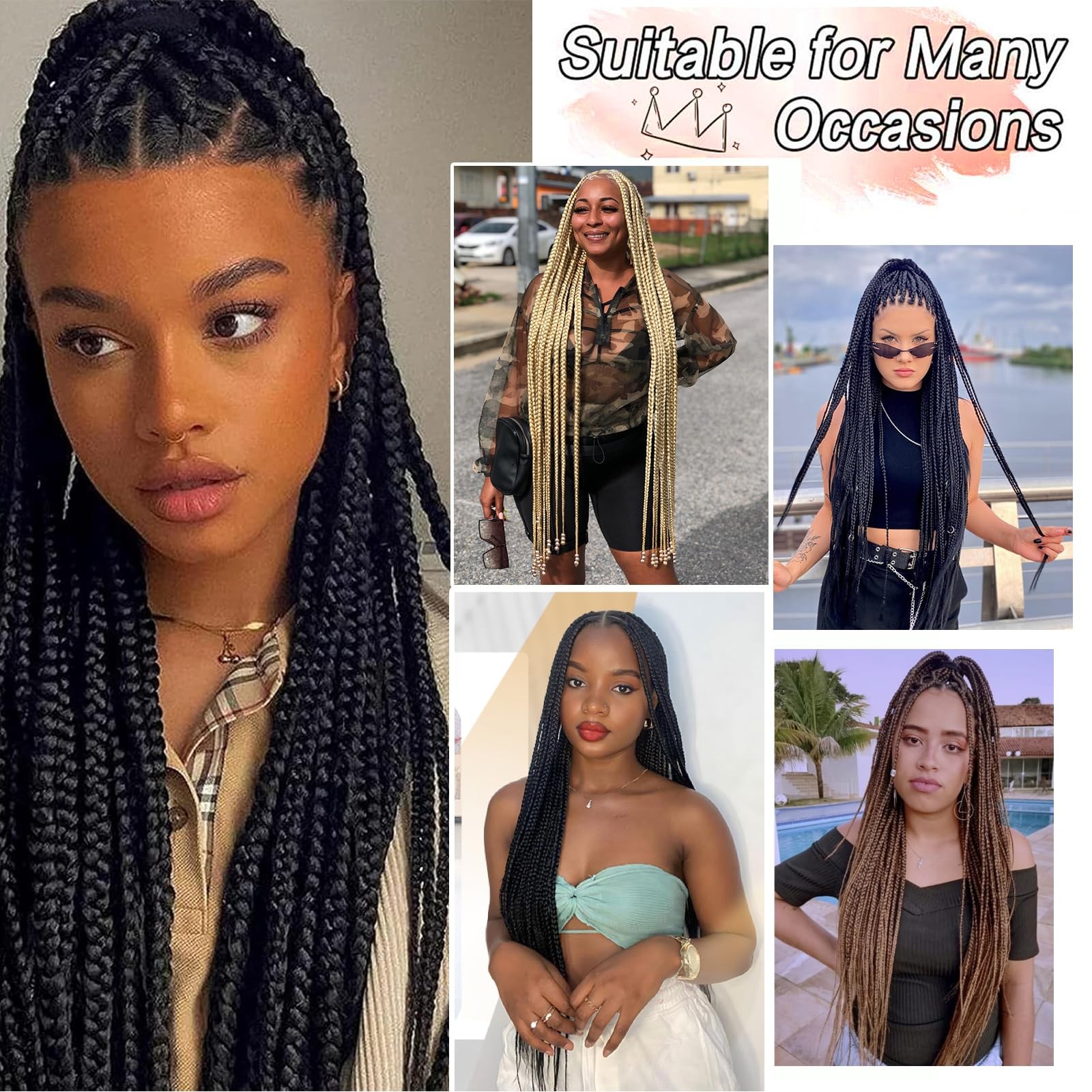 Sunsmilely Crochet Braids 7 Packs 40 Inch 140 Strands Braids Crochet Hair Dark