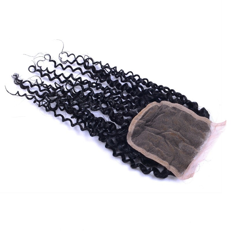 9A Remy 4×4 Lace Closure Curlly Human hair Free Part Natural Black 10″-22″