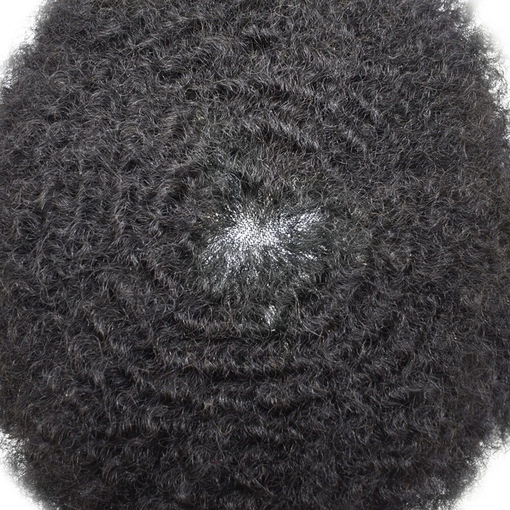 Mono PU Afro Curl Mens Toupee African American Human Black Hair Curly Systems