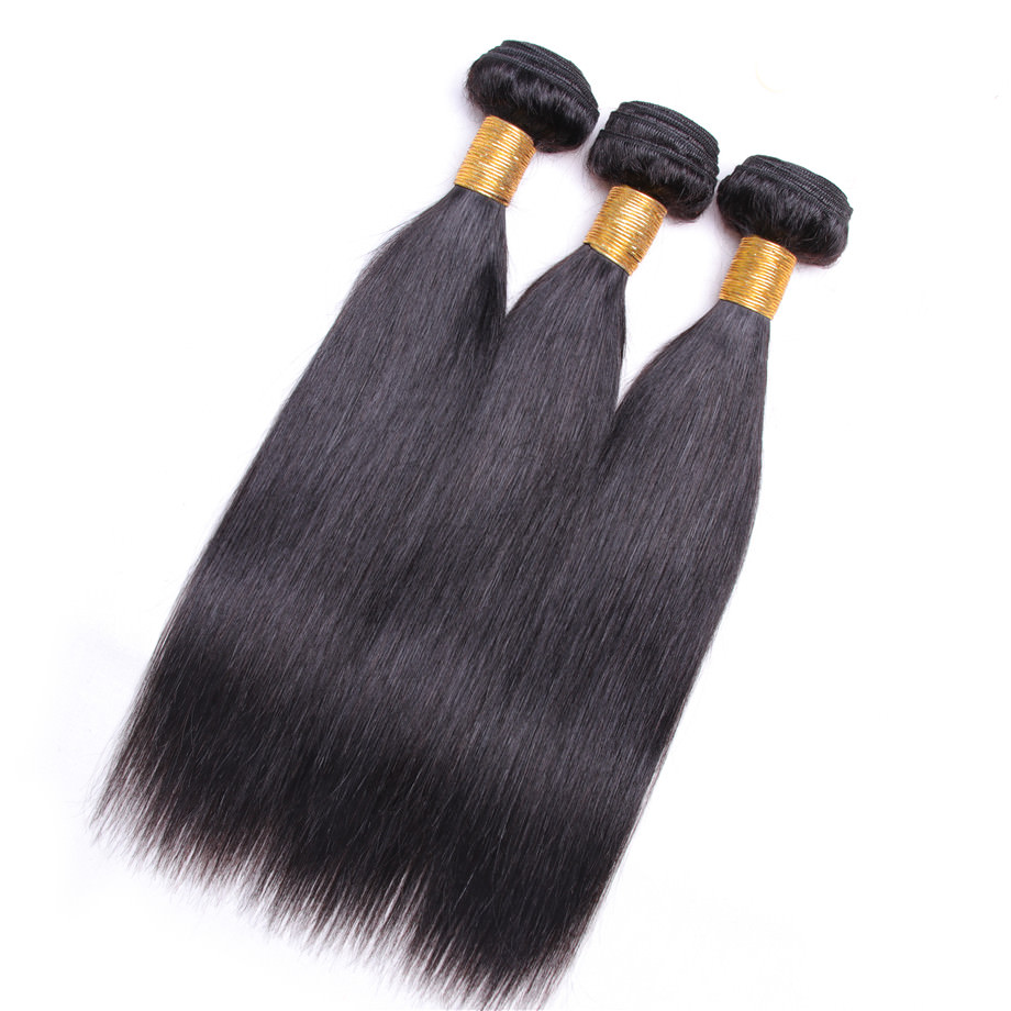 Premium Hair Straight 3 Bundles With 4*4 Free Part Lace Closure Natural Black