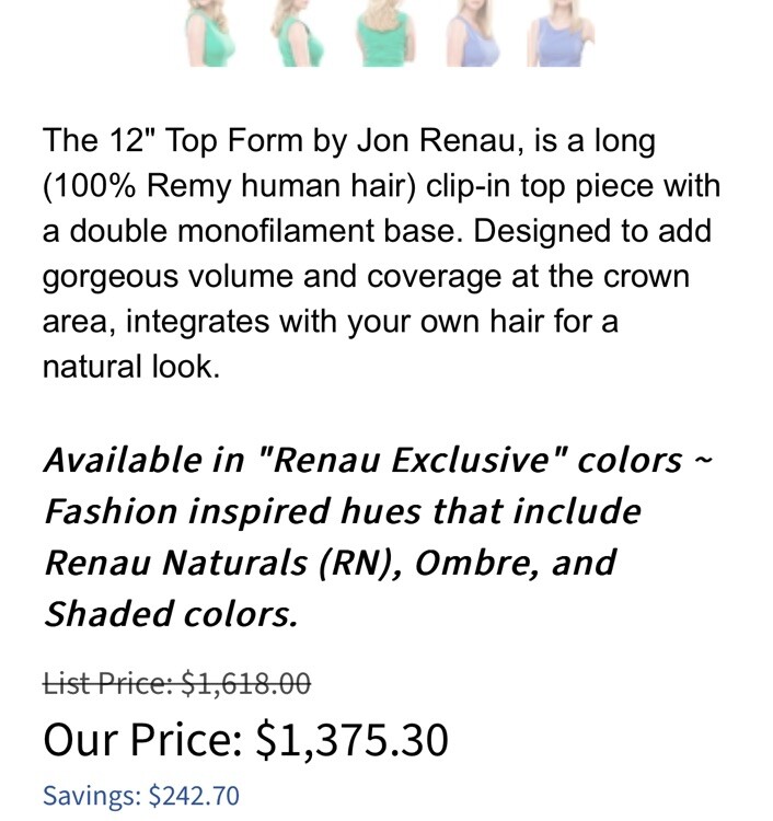 Jon Renau Human Hair Top Form Wig 728 12” Shaded Pralines & Cream New In Box