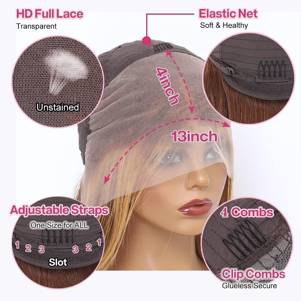 Bob Wigs Human Hair Highlight Ombre 13X4 Lace Front Wigs 4/27 Honey Blonde Gluel