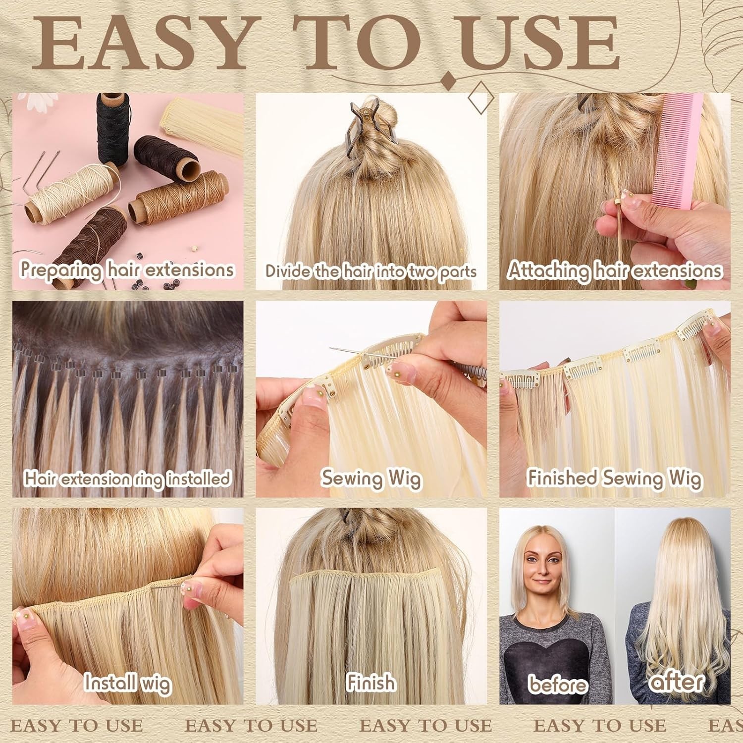 Versatile Hair Extensions Kit with 2500 Beads, Thread Rolls and Needles Included