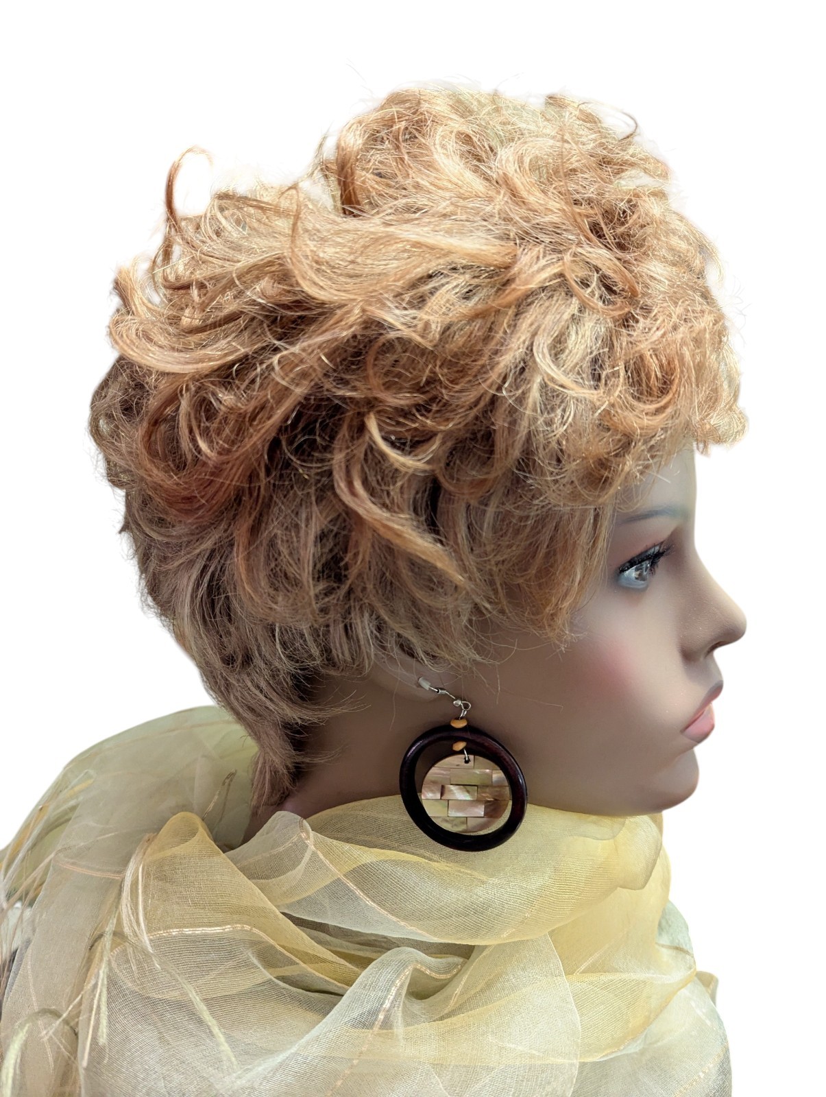 Human Hair Short Pixie Cut With Bangs Light Aurburn Mixed Blonde Wig