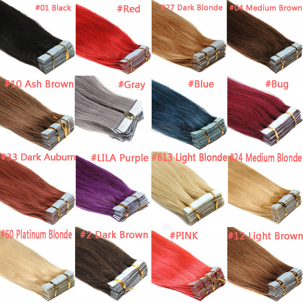 Seamless Tape in Human Hair Extensions Invisible Glue Skin Wefts Thick Remy Hair