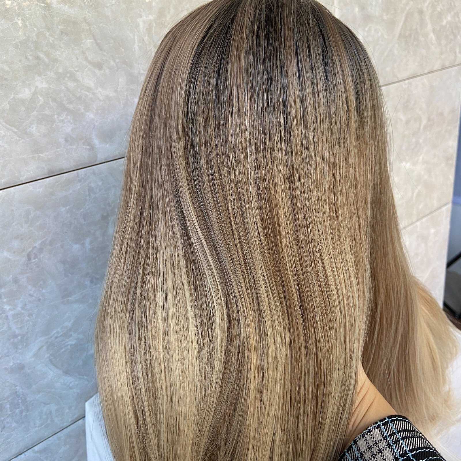 Long Straight Rooted Blonde Mix Lace Front Human Hair Blend Heat Ok Wigs Women