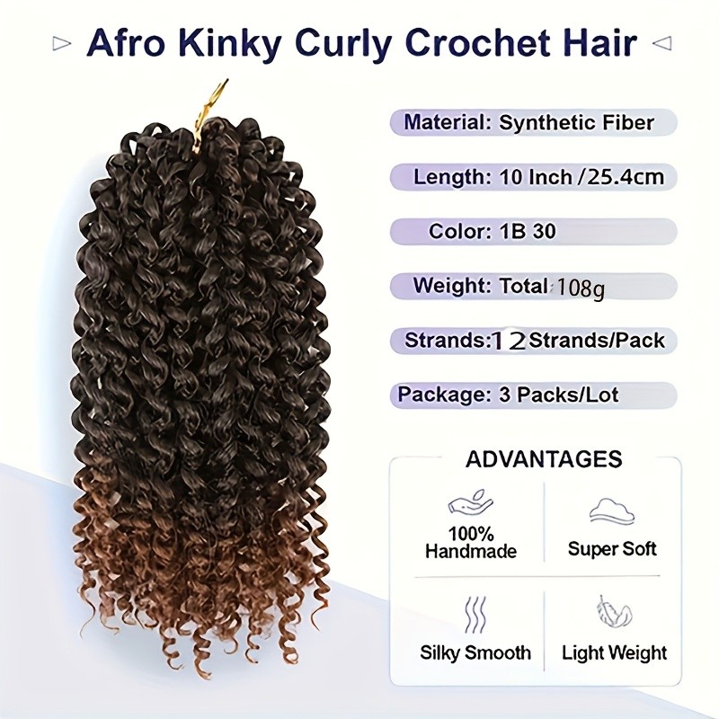 3Pack 10″ Afro Kinky Twist Hair Crochet Braids,Synthetic Crochet Hair Extention