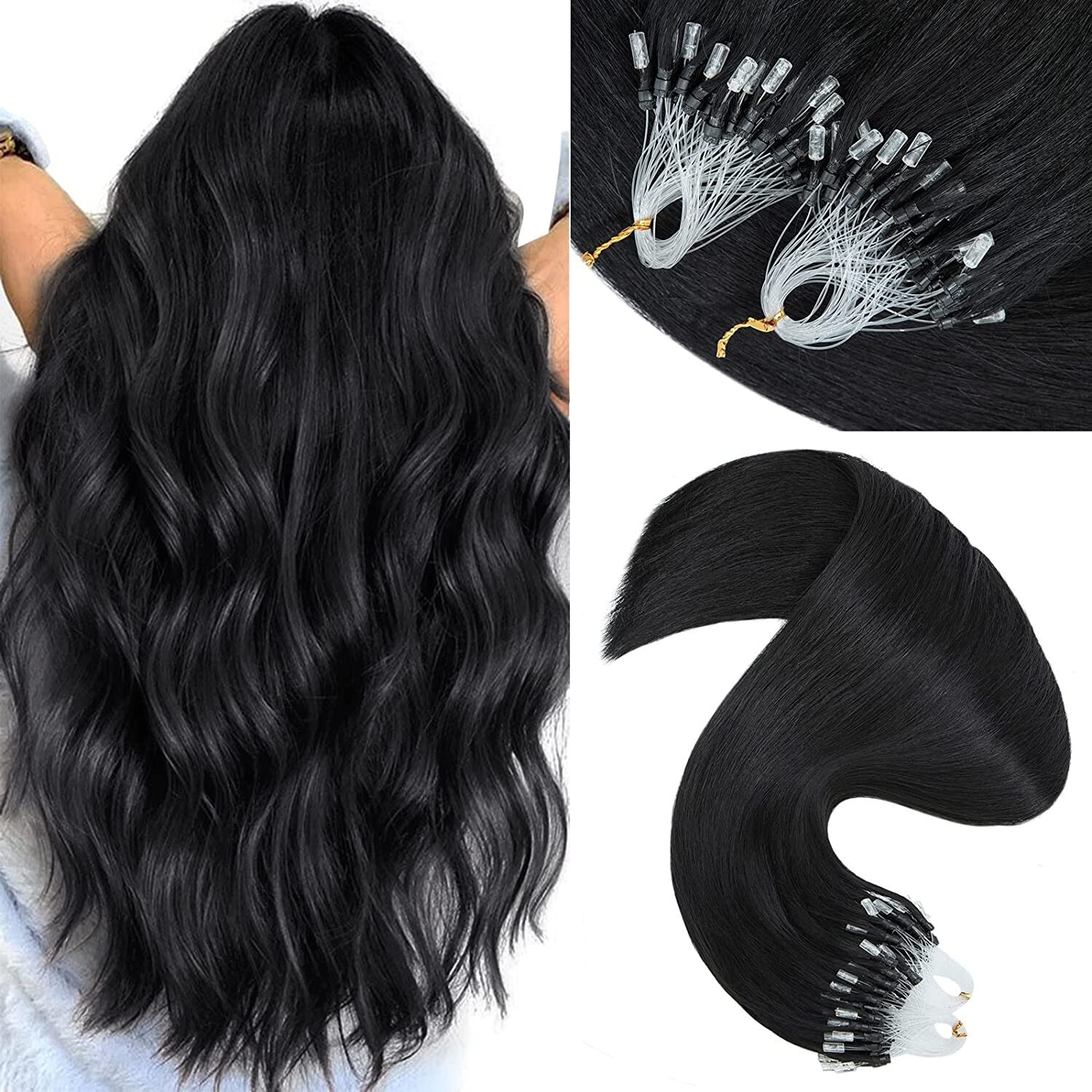 Loop Micro Ring Tip Hair Extensions Real Human Hair Micro Bead Link Colored Hair