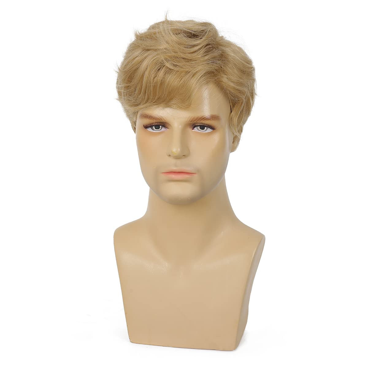 Mens Blonde Wig Short Layered Natural Wavy Hair Wig Synthetic Halloween Cosplay
