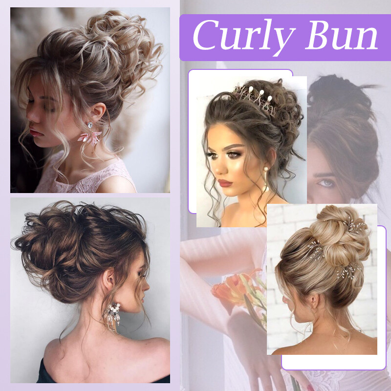Highlight Curly Messy Bun Hair Piece Scrunchie Updo Claw Clip In Hair Extension