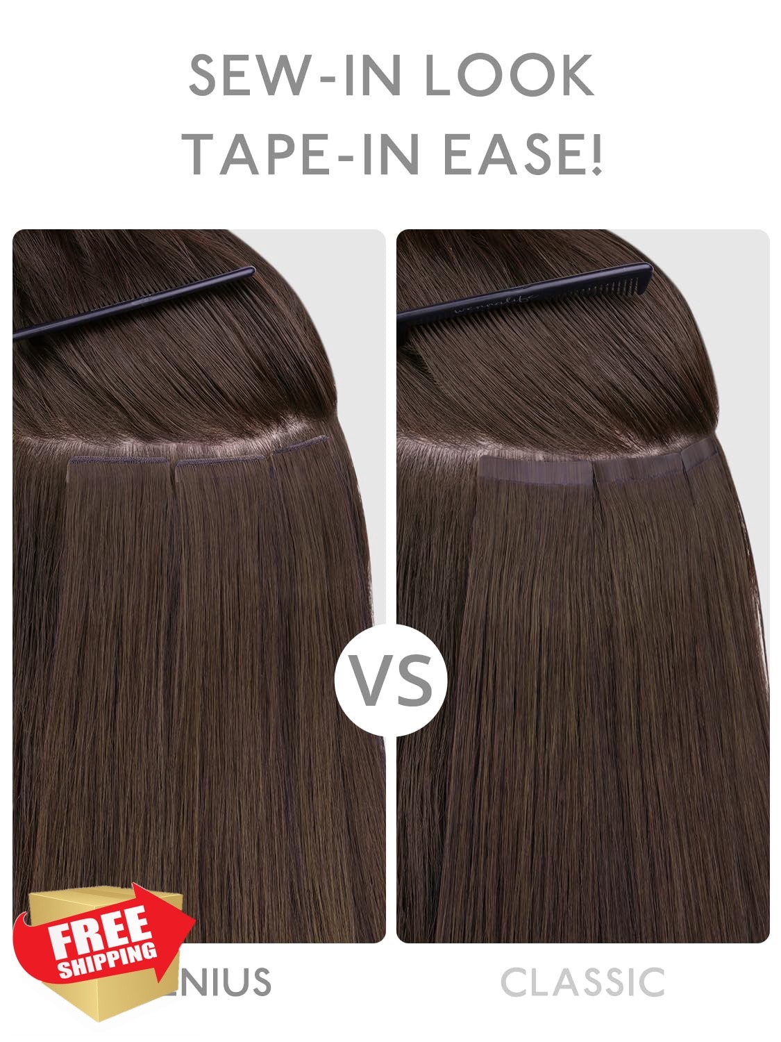 Wennalife Balayage Tape Hair Extensions 22″ 50g #2/6/2 Brown
