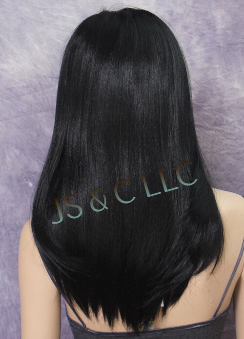 Human Hair Blend FREE PART Wig Lace Front Long Straight Black WBCL 1