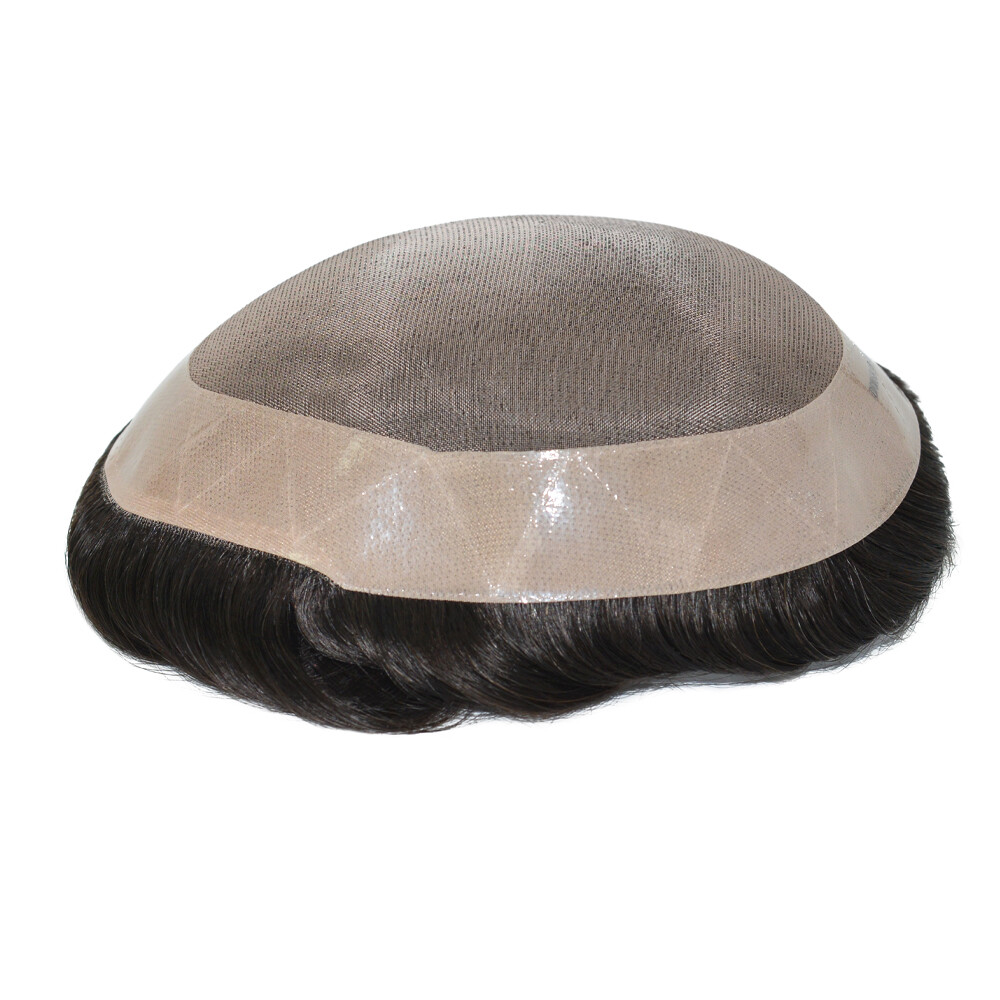 Mens Human Hair Replacement System Durable Fine Mono PU Skin Hairpiece Toupees