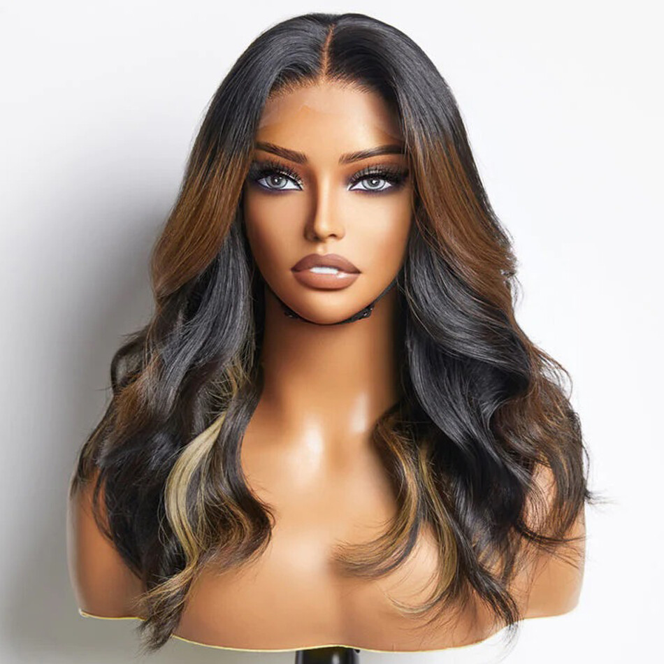 Loose Water Wave 13×6 Frontal Lace Free Part Blonde Highlight Long Wig HumanHair