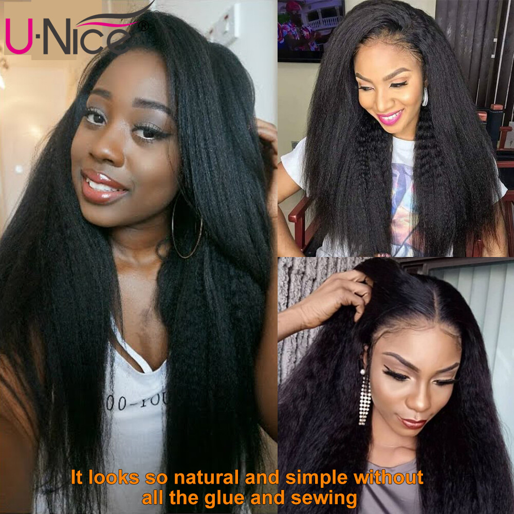 UNice Cambodian U Part Kinky Straight Human Hair Wigs 180% Density Glueless Wigs