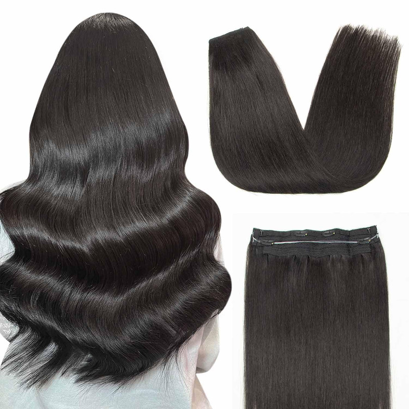 Agmity Wire Hair Extensions Real Human Hair Darkest Brown 70G Invisible