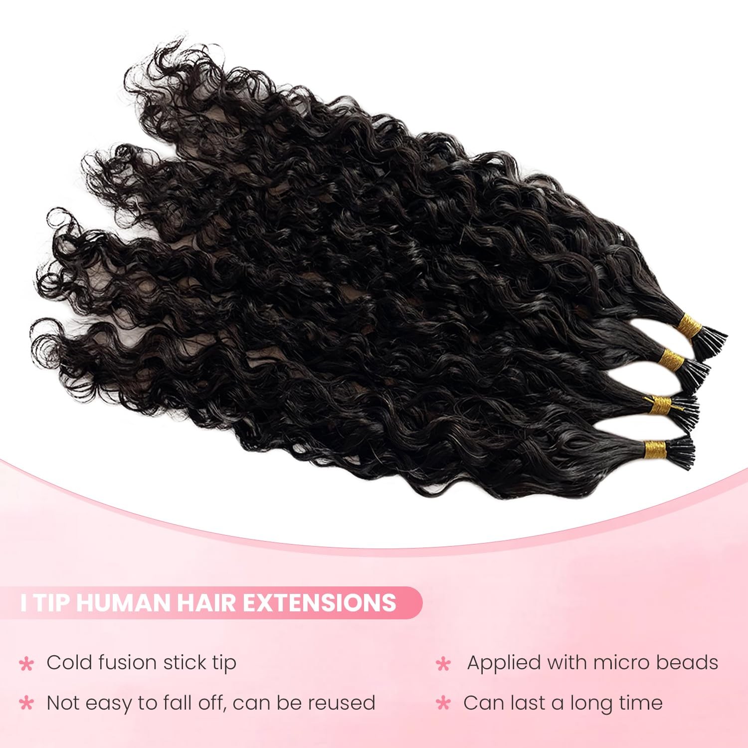 Water Wave I Tip Human Hair Extensions Cold Fusion Hair Piece Deep Curly Pre …