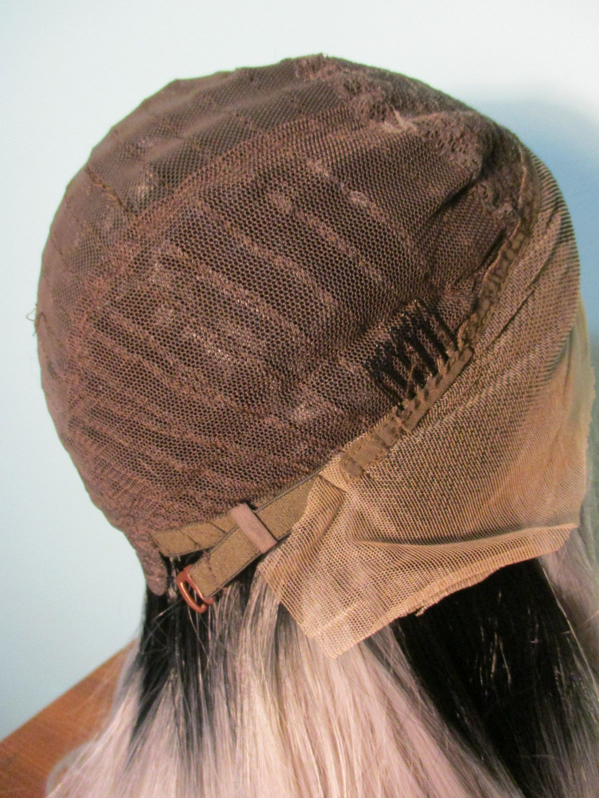 24″ long sleek GRAY with BLACK ROOTS lace front hand tied wig – Miranda