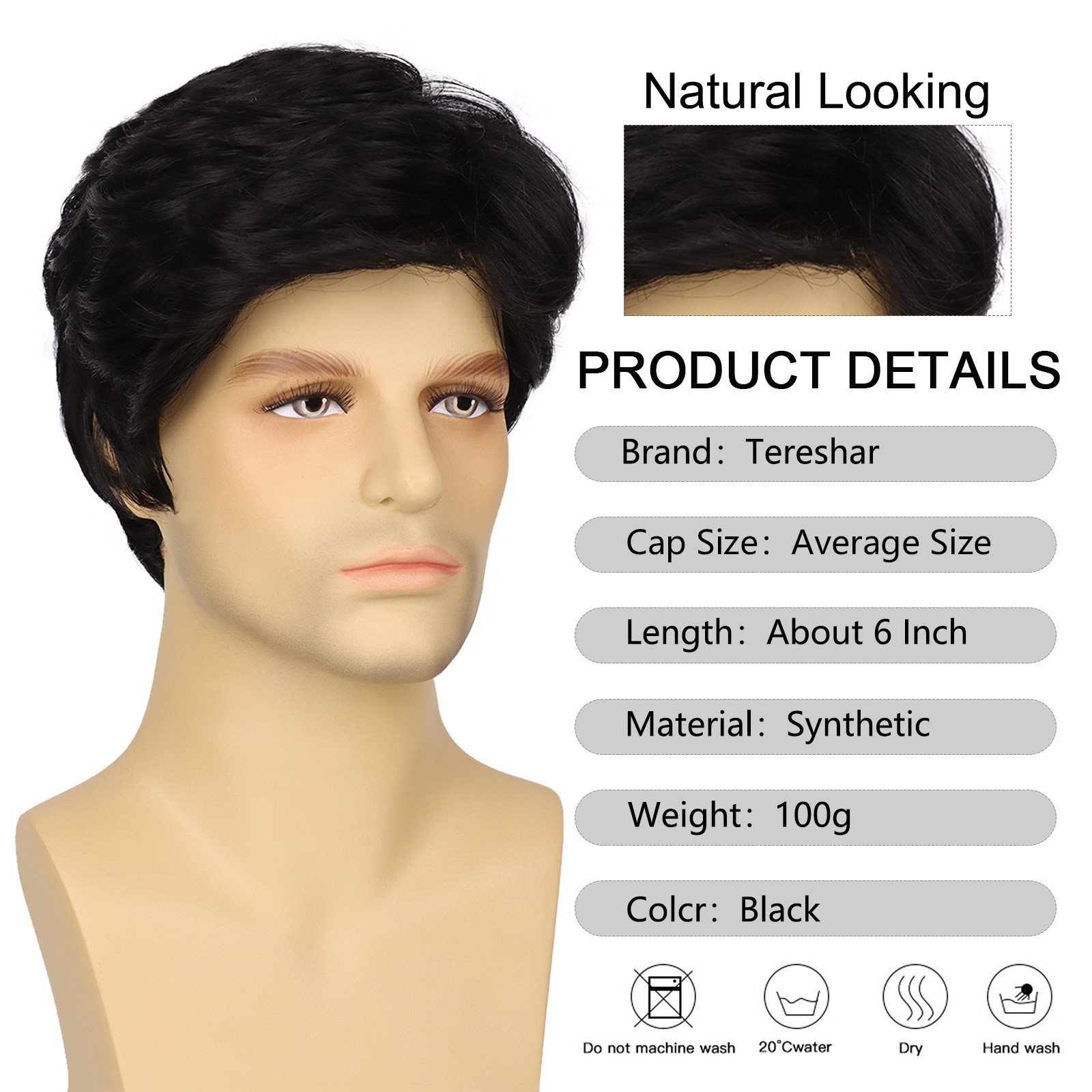 6in Men’s Short Brown Black Straight Wig Full Heat Resistant Synthetic Party