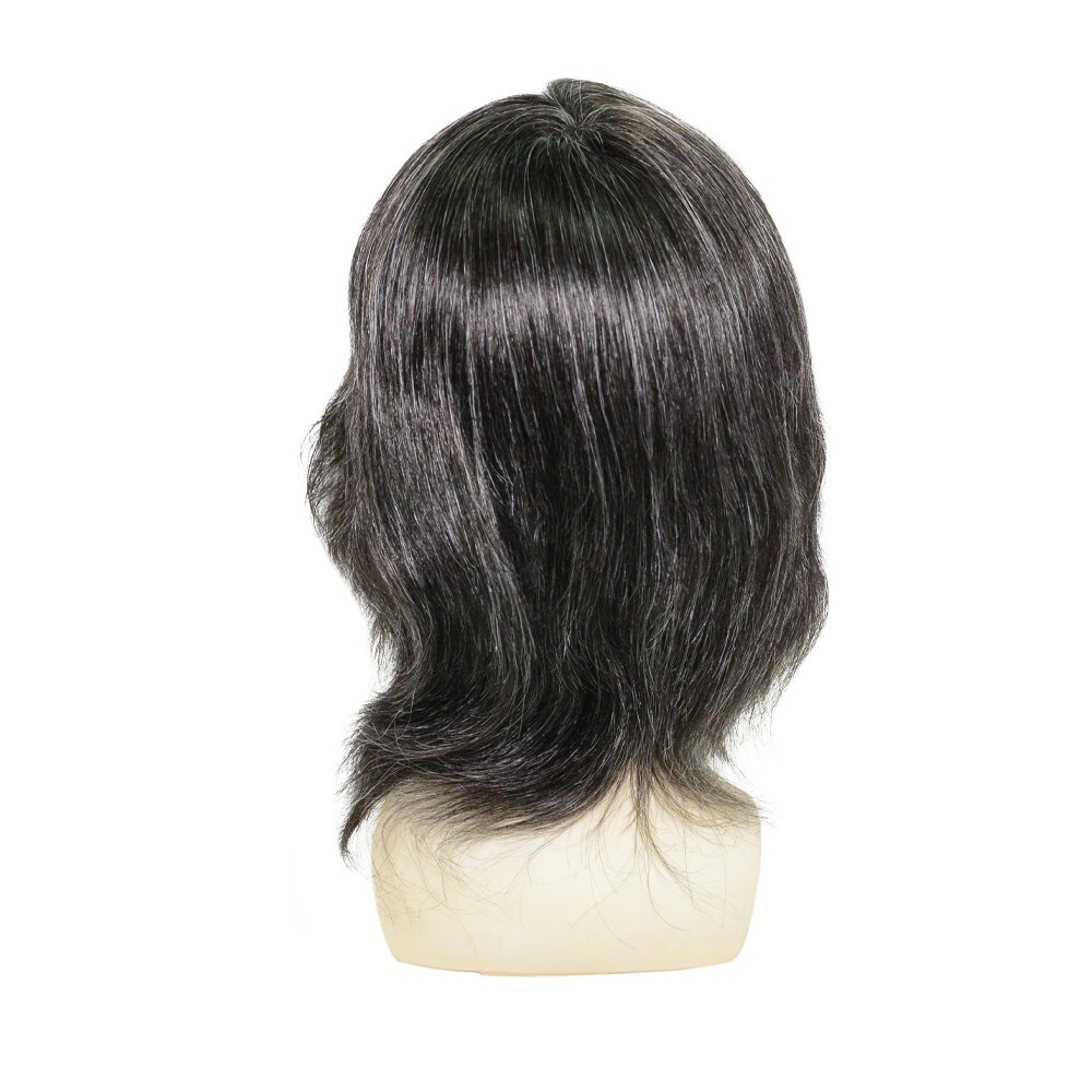 Mens Human Hair Full Head Wigs Thin Poly Skin Wig Medium Size 6” #1B30