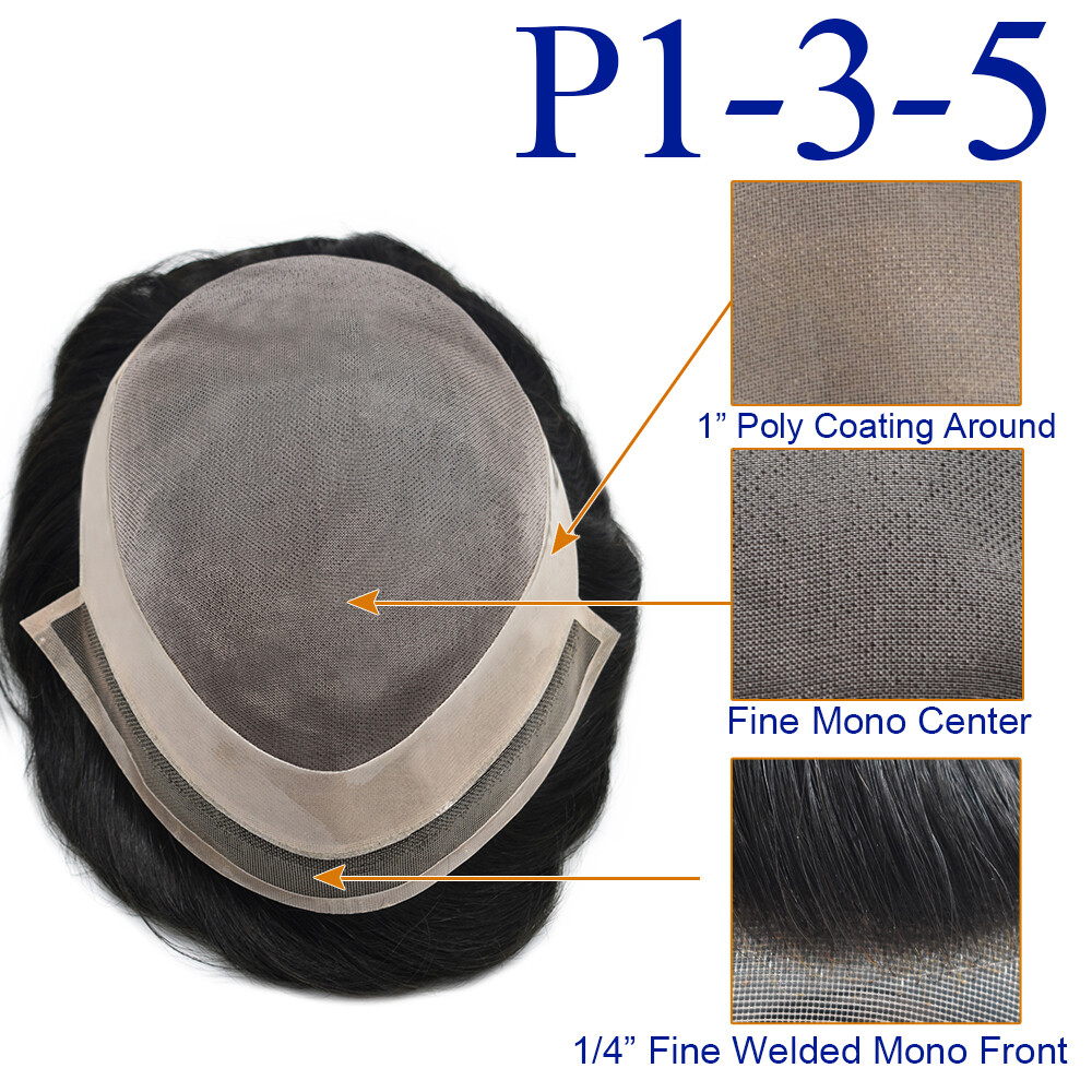 Welded Lace Front Mens Toupee Fine Mono Poly NPU Around Hair Replacement System