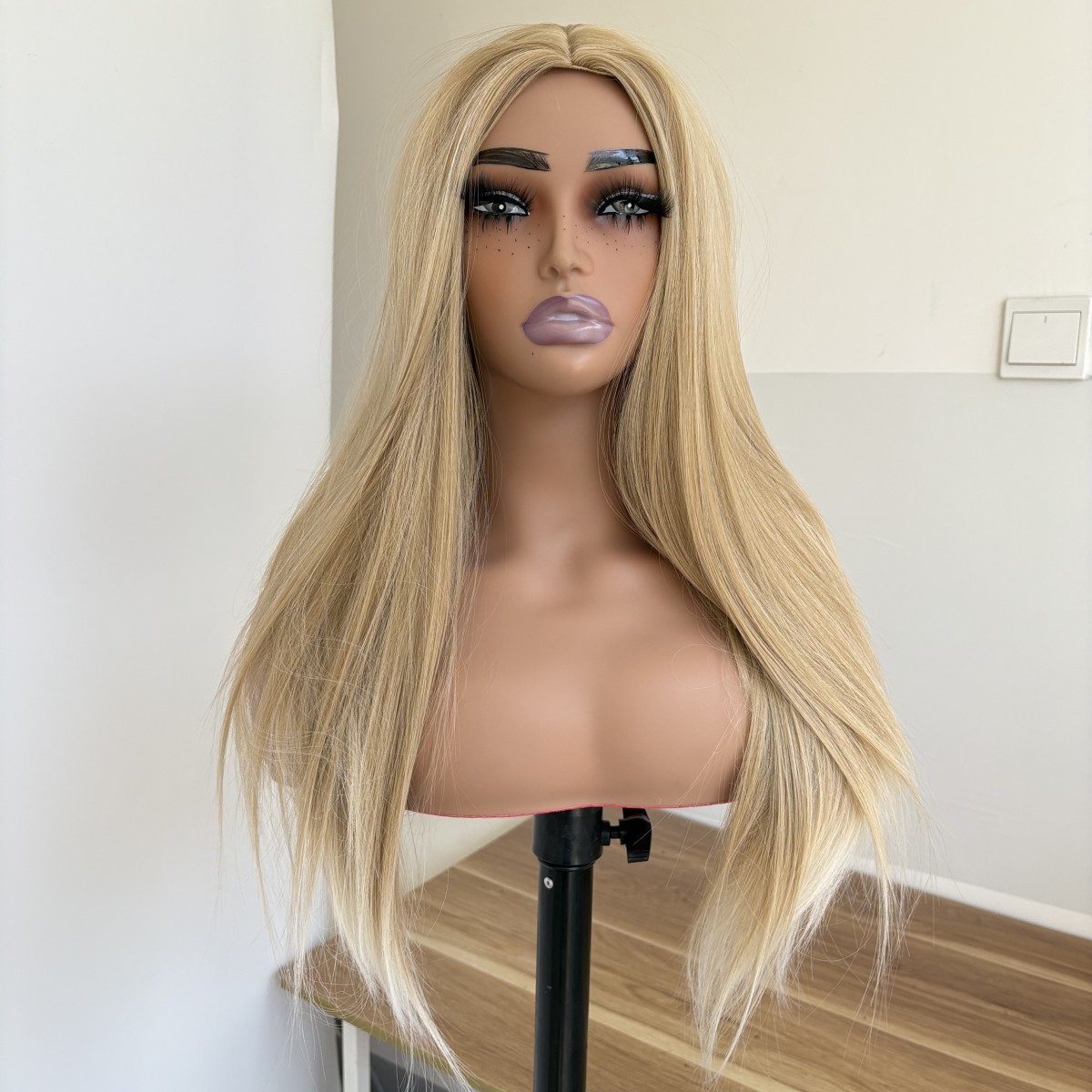 Natural Heat Resistant Synthetic Hair Dress Up Wig Blended Blonde Long Straight